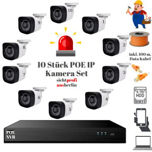 10x Zehn Stück 4Mp. HD Überwachungskamera. innen und außen 6 TB HDD und Hochwertige DVR Speichergerät Komplett Set, Inkl. Montage und Service