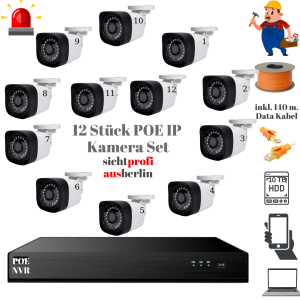 12x Zwölf Stück 4Mp. HD Überwachungskamera. innen und außen 8 TB HDD und Hochwertige DVR Speichergerät Komplett Set, Inkl. Installation und Service in Berlin