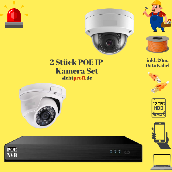 2 Stück HD Überwachungskamera 4MP. Komplett Set, 2 TB HDD, DVR Speichergerät, Inkl. Montage! - Image 3
