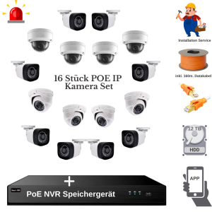 16 Kameras Überwachungssystem, Die professionelle Lösung für Ihre Sicherheit, 12 TB NVR, PoE-Anschluss und 160 m Datenkabel im Lieferumfang enthalten!