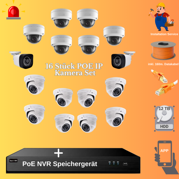 16 Kameras Überwachungssystem, Die professionelle Lösung für Ihre Sicherheit, 12 TB NVR, PoE-Anschluss und 160 m Datenkabel im Lieferumfang enthalten! - Image 2