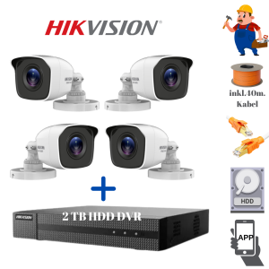 Hikvision CMOS Überwachungskameras 4'er Komplett Set mit 2TB HDD Rekorder